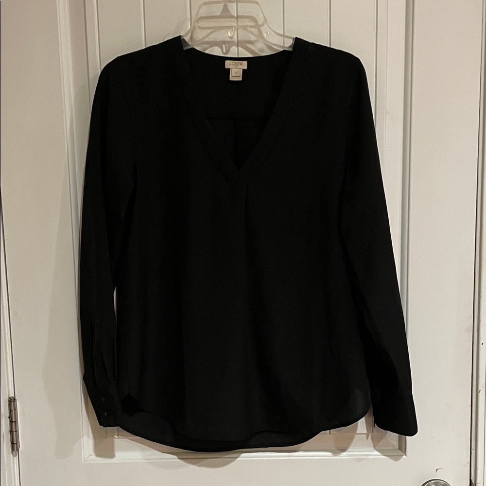J Crew small Classic Black V-Neck Blouse EUC